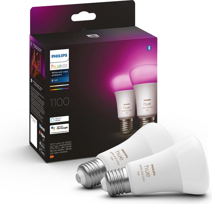 Productafbeelding Philips Hue Tint Wit Kleur Sfeer (E27, 9 W, 1100 lm, 2 x, F)