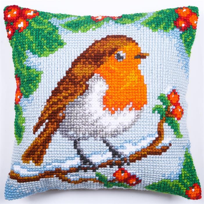 Produktbild Craft Buddy Winter-Rotkehlchen, 43x43cm Kreuzstick-Kissen Set