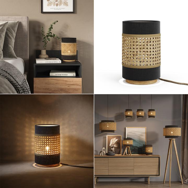 Actual product image Vicco Table lamp Morten, Rattan/black, 17.5 x 26.5 cm (E27)