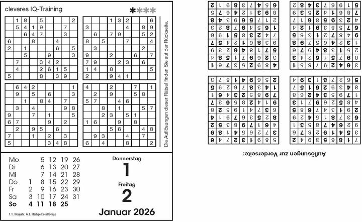 Produktbild Sudokukalender 2026. Der beliebte Abreisskalender mit 800 Zahlenrätseln (Harter Einband, Deutsch)