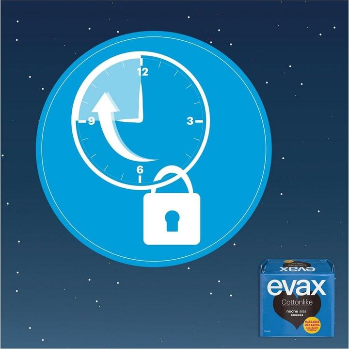 Produktbild Evax Cottonlike Nacht Damenbinden mit Flügeln 9 Stück (9 x, Damenbinden)