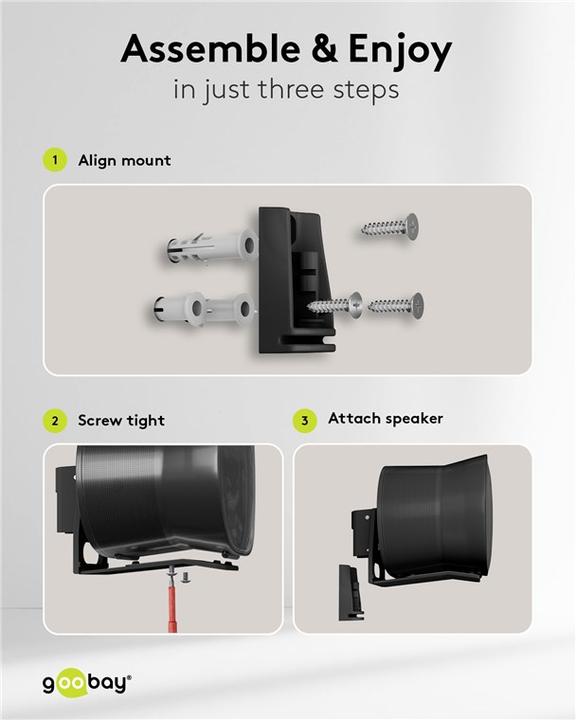 Actual product image Goobay Modern Era 3 Flex speaker wall mount, black (1 pair, Wall installation, Tiltable, Pivoting)