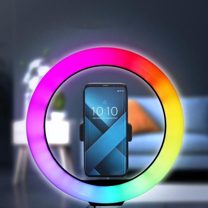 Produktbild Techonic Smart device OEM LED Ring Stream RGB Lampe 12" FULL COLOR mit Halterung für Handy + Stativ schwarz