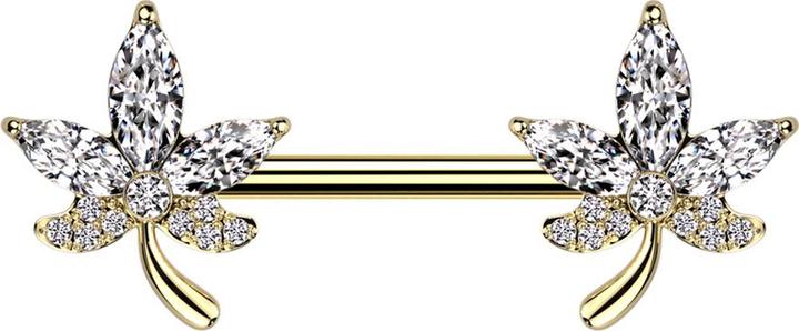 Produktbild Star Piercing Barbell vergoldet Blatt Kristalle silber (Chirurgenstahl 316L, Messing)