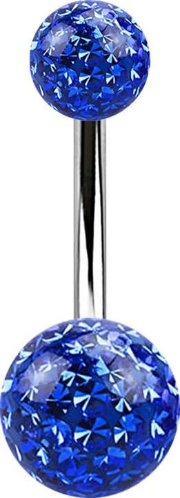 Image du produit Star Piercing Banane argentée avec deux boules de cristal bleu foncé époxy de protection (Acier chirurgical 316L, sans laiton)