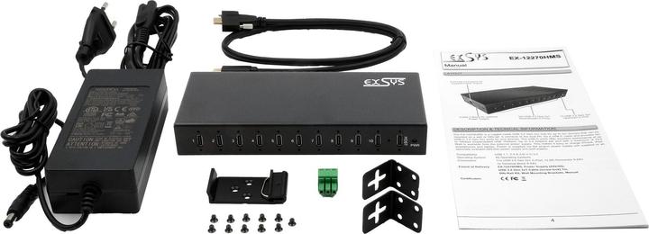 Actual product image Exsys Industrial USB 3.2 Gen 2x1 Hub 10-Port (USB-C, 10 Ports)