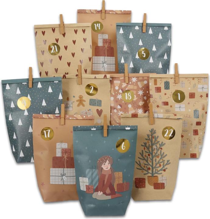 Papierdrachen Adventskalender mit bedruckten Tüten