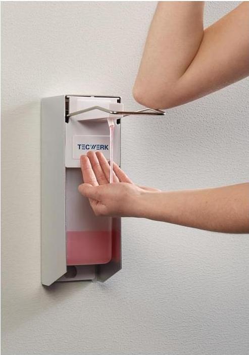 Actual product image Tecwerk Disinfectant and soap dispensers H165xW95xD290 approx. mm ABS with lever white