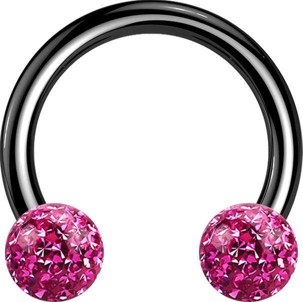 Star Piercing Micro Circular Barbell schwarz mit zwei Kristall Kugeln pink Epoxy Schutzschicht (ohne Messing, Titan G23)