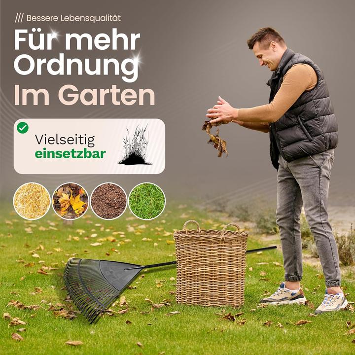 Produktbild Novatool Laubbesen mit Teleskop-Stiel bis 152cm, Laubfeger mit 30 Kunststoff-Zinken, Rechen Arbeitsb