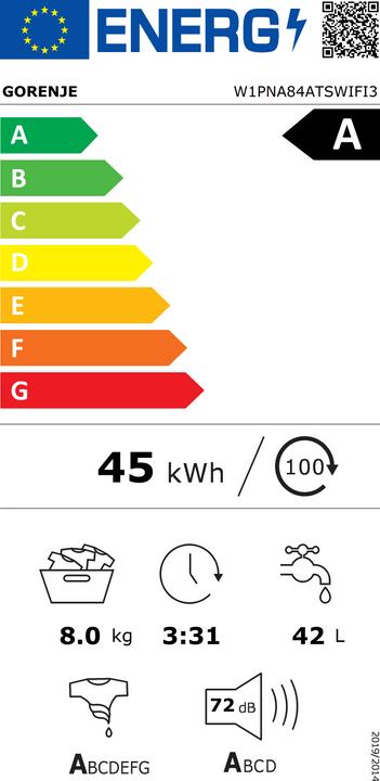 Energy Label Gorenje GORE washing machine (8 kg, Right, EU plug)