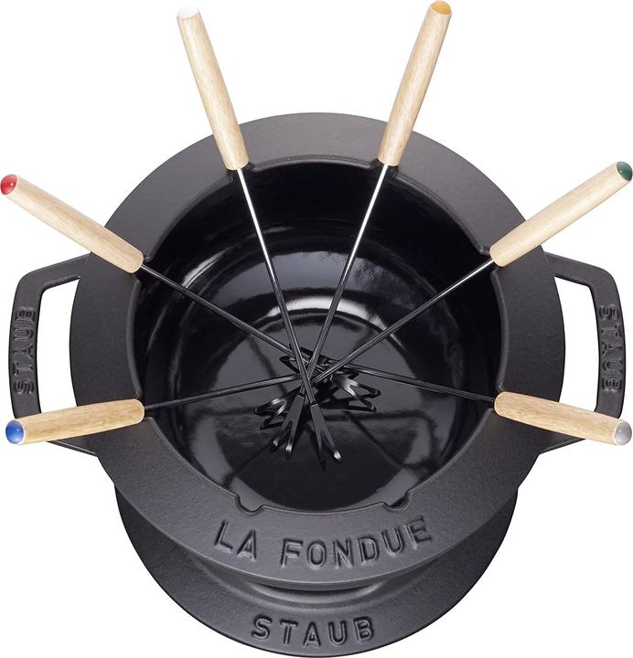Actual product image Staub Fondue Set black with 2 handles, round. 20 cm (Cheese fondue, Chocolate fondue)
