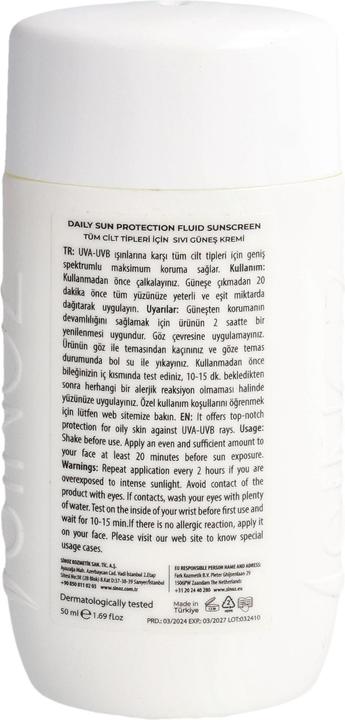 Actual product image Sinoz liquid sunscreen for all skin types (Suntan cream, SPF 50+, 50 ml)