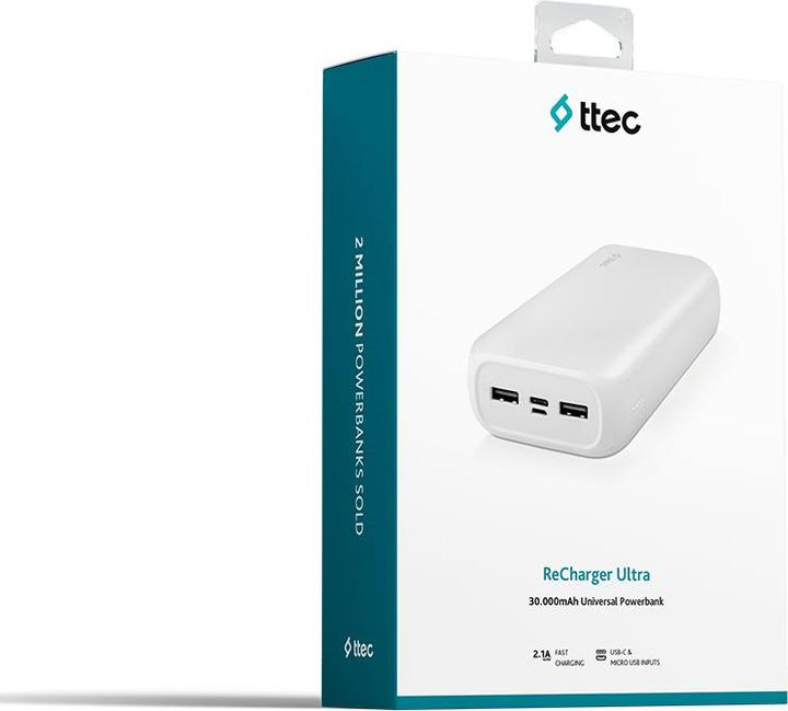 Immagine prodotto Ttec T-Tec Power ReCharger Ultra 30.000 mAh PB, bianco (30000 mAh, 5 W)
