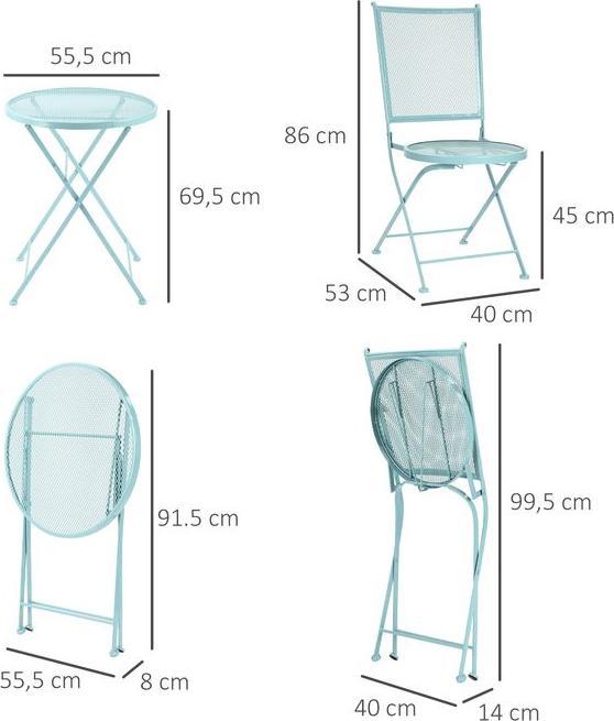 Produktbild Swisshandel24 Garten Sitzgruppe für 2 Personen Bistro-Set Garnitur 1 Tisch+2 faltbare Stühle für Terrasse Balkon M (55.50 cm)