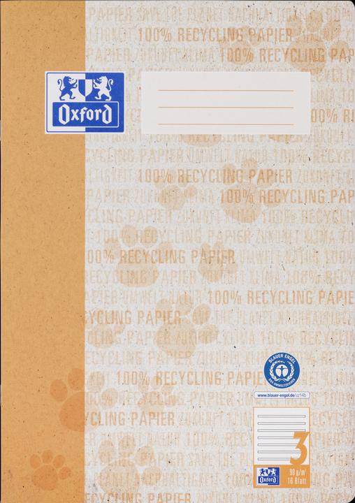 Image du produit Oxford Cahier d'école recyclé, A4, linéature 3 (A4, Quadrillé)
