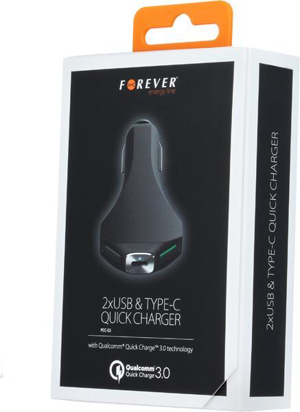 Actual product image Forever 2xUSB + Qualcomm 3.0 + Type-C PCC-02