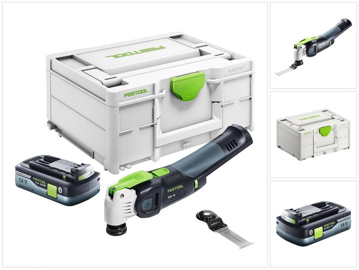 OSC (203337), 1x Festool BP 18 Li 4.0 HPC-ASI 18 V 4.0 Ah battery, 1x Systainer SYS3 M 187 case (204842), 32, Bi, 1x Festool VECTURO OSC 18 cordless oscillating saw, 1x Festool universal saw blade USB 78