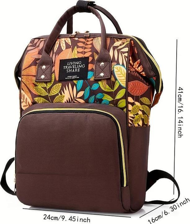 Produktbild Only-Bags.Store Leaf Print Diaper Bag, Top Handle Mommy Backpack, Casual Travel Daypack mit Bottle Pockets