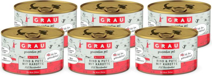 Actual product image Grau Wet Food Kitten Beef & Turkey with Carrot, 6 x 200 g (Puppy + kitten, 6 pcs., 1555 g)