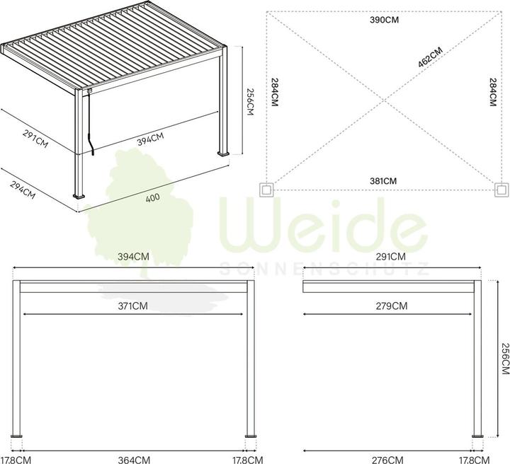 Produktbild Weide Wandpergola Deluxe Plus 3x4m Weiss (400 cm, 300 cm)