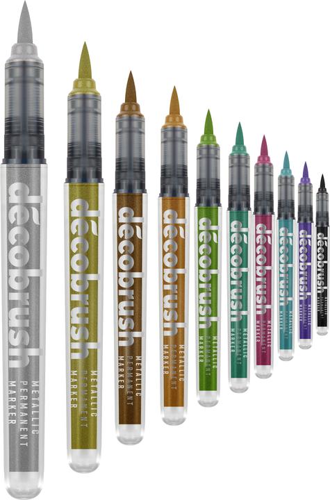 Actual product image Karin Brush Marker Pro Metall Box (Metallic Silver, Metallic Blue, Metallic Red Gold, Metallic Violet, Metallic Light Green, Metallic Black, Metallic Green, Metallic copper, Metallic Pink, Metallic Gold, 10 x)