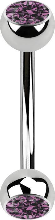 Image du produit Star Piercing Banane argentée avec deux boules de cristal violet clair (Acier chirurgical 316L)
