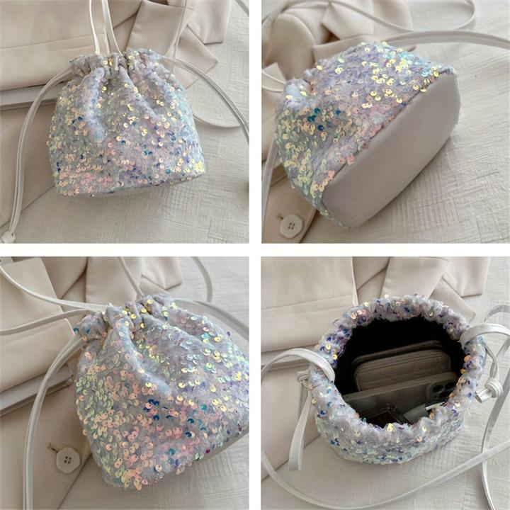 Immagine prodotto Only-Bags.Store Borsa a secchiello leggera con scintille colorate e paillettes, stile pendolare alla moda.