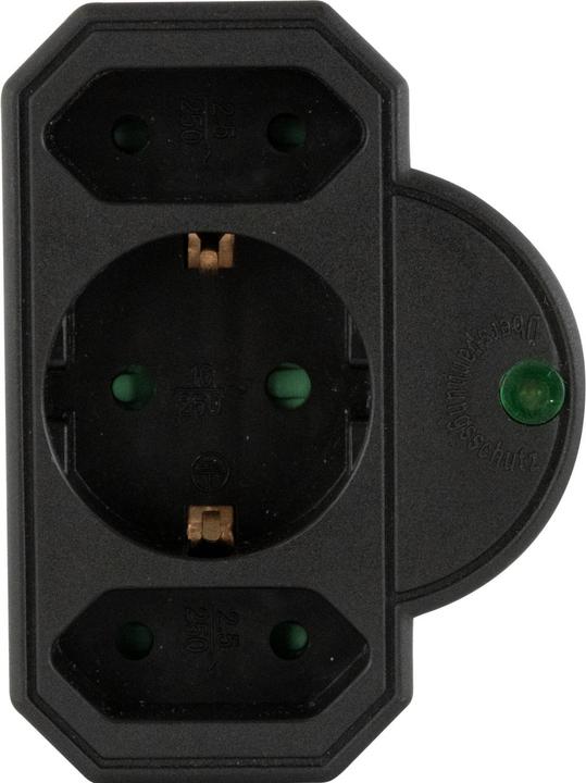 Actual product image REV Steckdosenadapter 3-fach mit Überspannungsschutz, schwarz (CEE 7/3, CEE 7/16, 3 x)