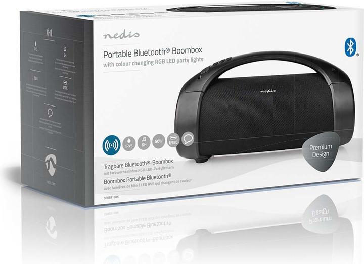 Actual product image Nedis Bluetooth® Party Boombox 6 hrs 2.0 50 W Media Playback: AUX/USB IPX5 Linkable Carrying Handle (6 h, Rechargeable battery operated)