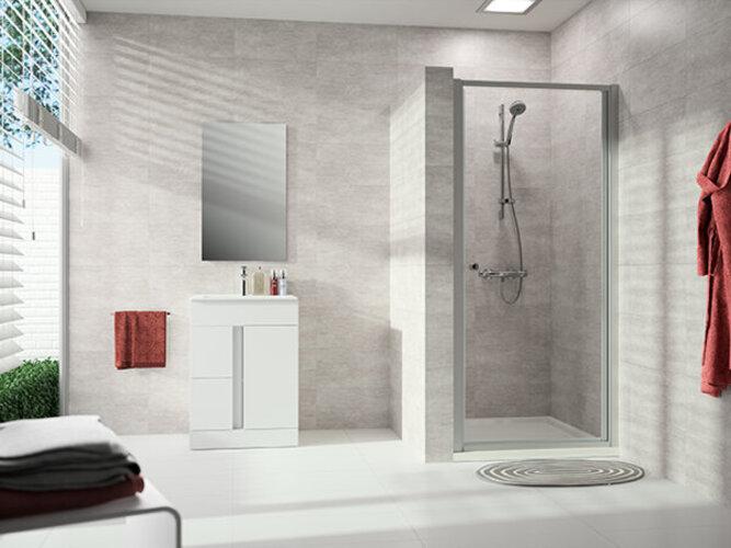 Actual product image Hüppe Alpha 2 pivot door, in recess, 750x1900mm, partially framed (204 cm, 94 cm, 11 cm)