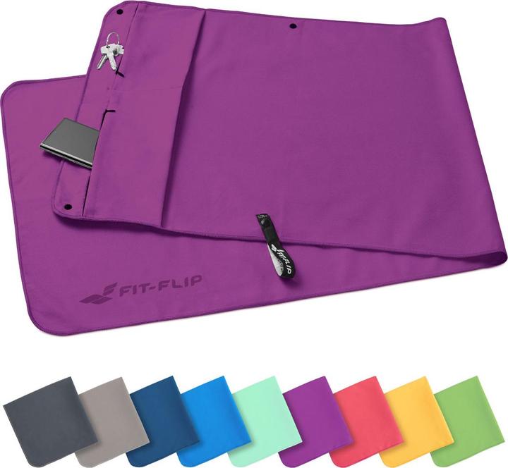Actual product image Fit-Flip Fitnesshandtuch Mikrofaser mit Reissverschlusstasche 130x48cm (130 x 48 cm)