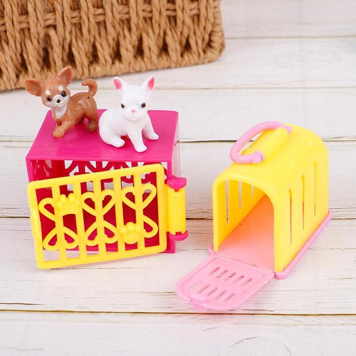 Image du produit Hermex Set de 4 chiens et boxes pour chiens Barbie Accessoires pour poupées Animaux domestiques