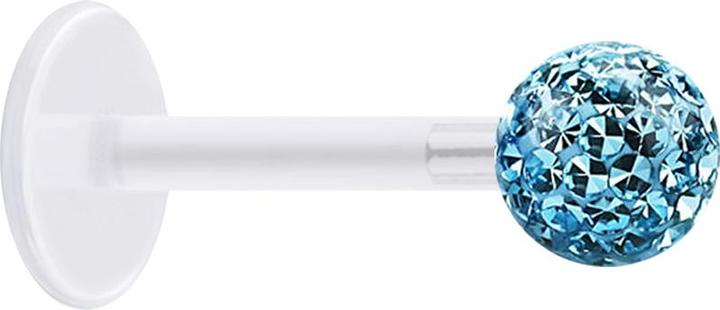Actual product image Star Piercing Micro Labret transparent with crystal ball aqua and epoxy protective layer (Surgical steel 316L, without brass, Bioflex)