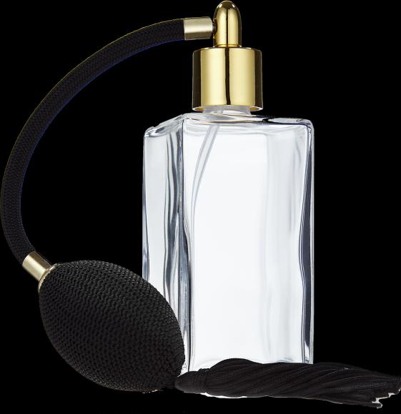 Tischzerstäuber, Glas eckig mit Ballpumpe goldfarben für 100 ml, H 14 cm (100 ml)