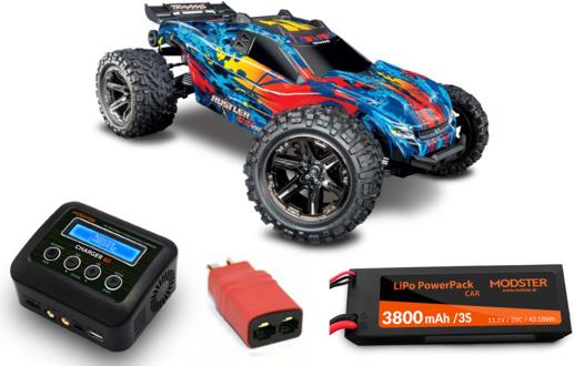 Image du produit Traxxas Rustler 4x4 VXL rouge/jaune Stadium Truck RTR Brushless 3S Combo