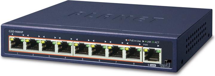 Immagine prodotto Planet 8 porte 10/100/1000Mbps 802.3at PoE + 1 porta (9 Porti)