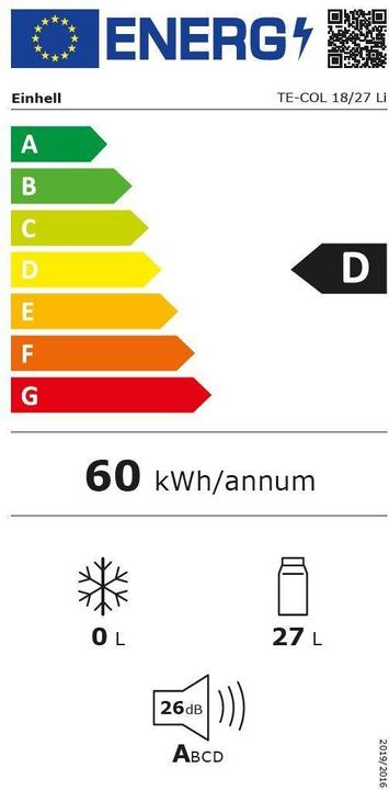 Energy Label Einhell Kühlbox TE-COL 18/27 Li-Solo (27 l)