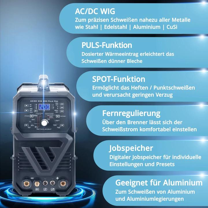 Produktbild Stahlwerk Digitales Schweissgerät AC/DC WIG 200 Puls Pro IGBT Inverter 200A