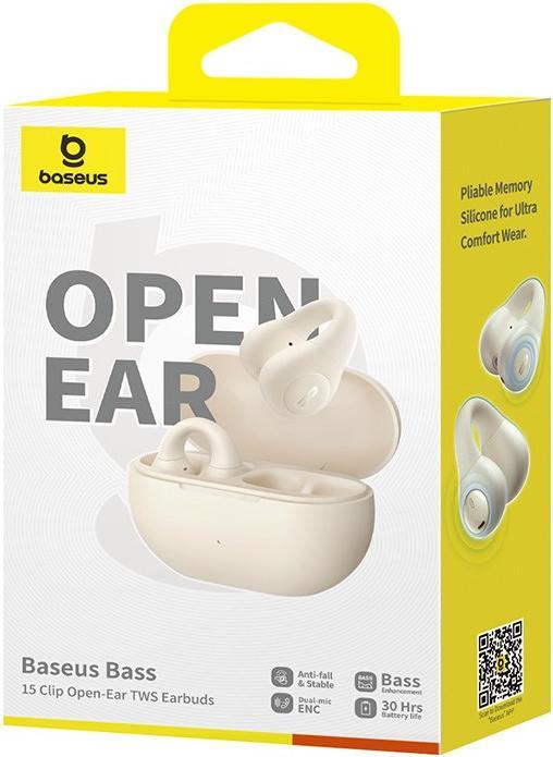 Immagine prodotto Baseus Bass 15 Clip Open Ear Cuffie True Wireless Stereo (TWS) in Ear Chiamate/Musica Bluetooth Bianco (ANC, 7.50 h, Senza fili)