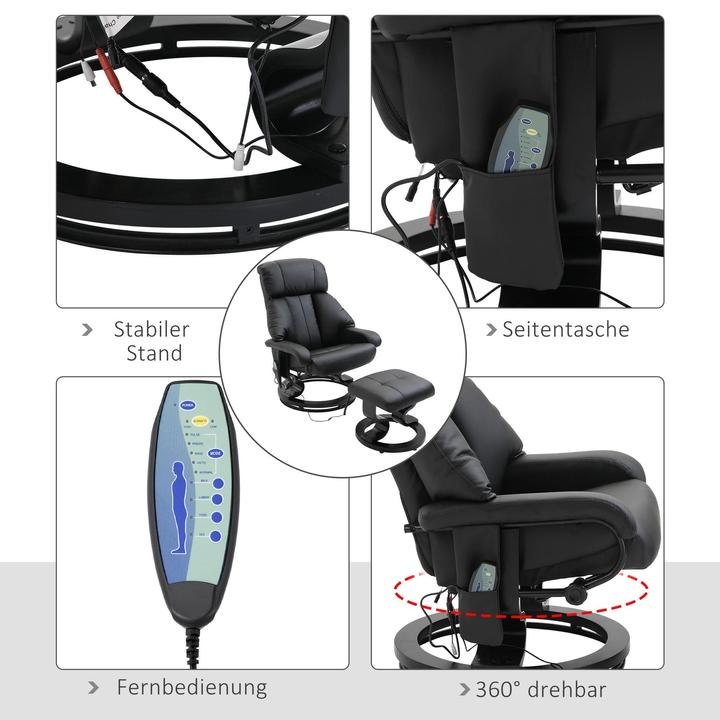Actual product image Swisshandel24 Massage armchair Footstool Black Relax armchair Electric TV armchair with reclining function Faux