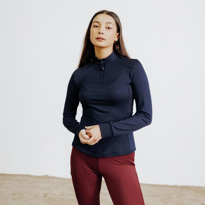 Fouganza Reit-Poloshirt 500 langarm Damen blau