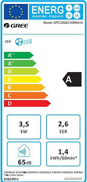 Energy Label EMZ 12000 BTU mobile air conditioner, 3-in-1 device, cooling power 3.5 kW, white. (35 m², 11942.50 BTU/h)
