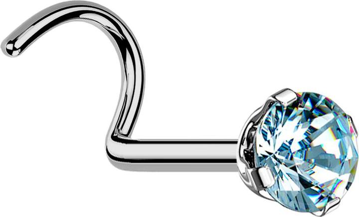 Produktbild Star Piercing Nasenstecker gebogen silber runder Kristall aqua gefasst (ohne Messing, Titan G23)