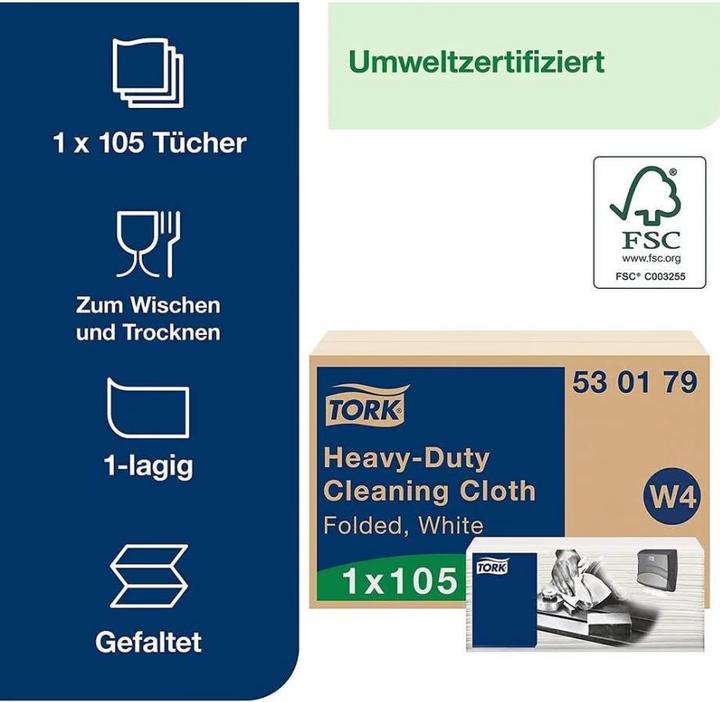 Produktbild Tork Putztuch 530179 L238xB338ca. mm weiss 1-lagig, ungeprägt (1 x)