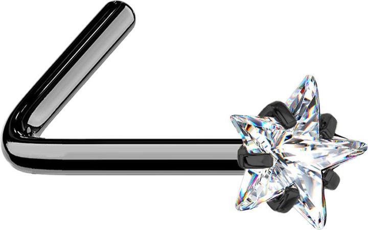 Actual product image Star Piercing Nasenstecker gewinkelt schwarz Kristallstern silber gefasst (without brass, Surgical steel 316L)