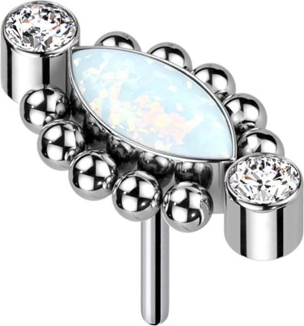 Produktbild Star Piercing Threadless zwei Kristalle silber zehn Kugeln Ovaler Opal weiss (Titan G23, ohne Messing)