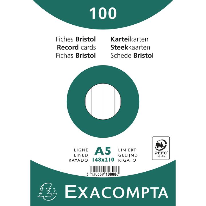 Produktbild Exacompta Karteikarte Format der Karte: DIN A5 Ausführung der Lineatur: liniert (A4, 205 g/m², 100 x)
