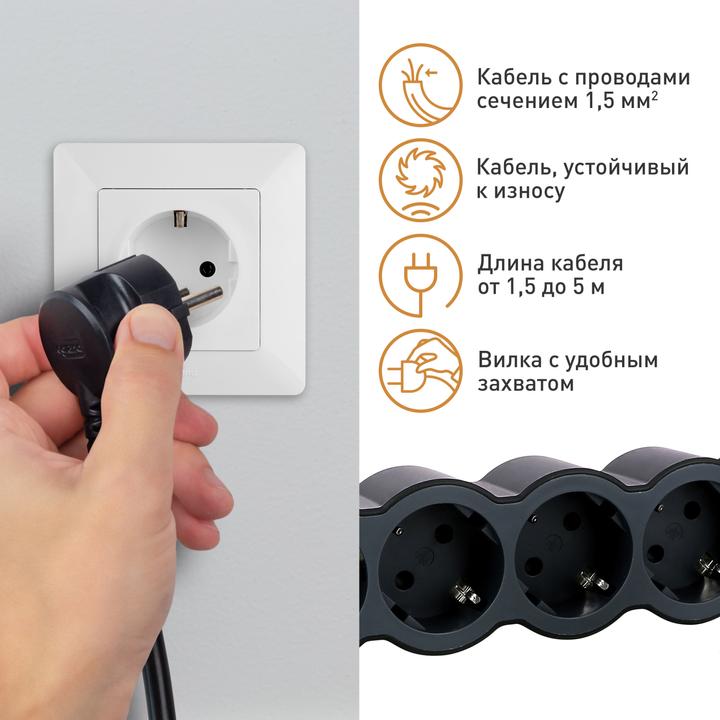 Actual product image Legrand Flat socket strip 6x socket, 1.5 metre cable Black 694558 (6 x, CEE 16/5, 1.50 m)