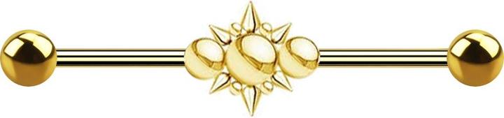 Image du produit Star Piercing Barbell plaqué or deux boules trois boules avec cones (sans laiton, Acier chirurgical 316L)